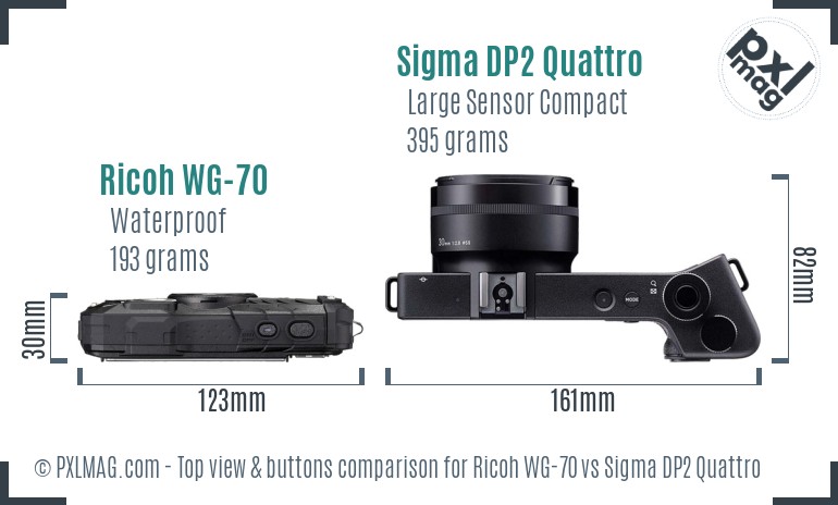 Ricoh WG-70 vs Sigma DP2 Quattro top view buttons comparison