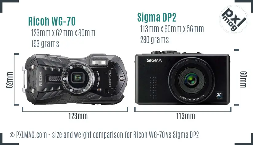 Ricoh WG-70 vs Sigma DP2 size comparison