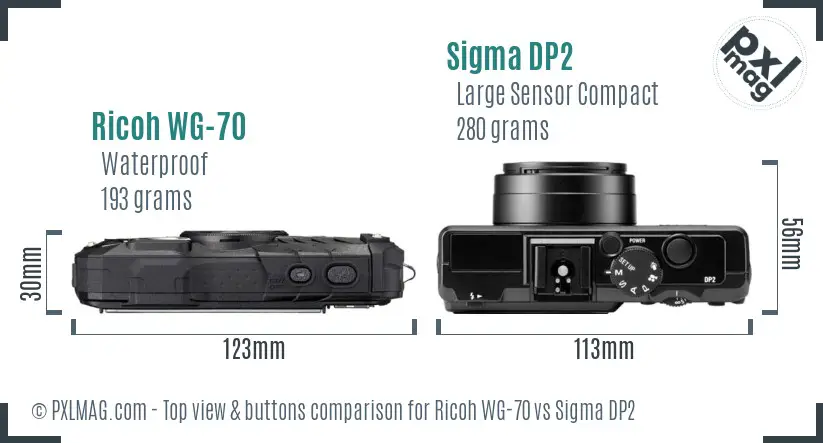Ricoh WG-70 vs Sigma DP2 top view buttons comparison