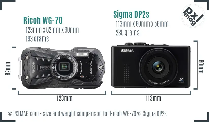 Ricoh WG-70 vs Sigma DP2s size comparison