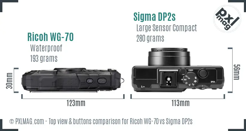 Ricoh WG-70 vs Sigma DP2s top view buttons comparison