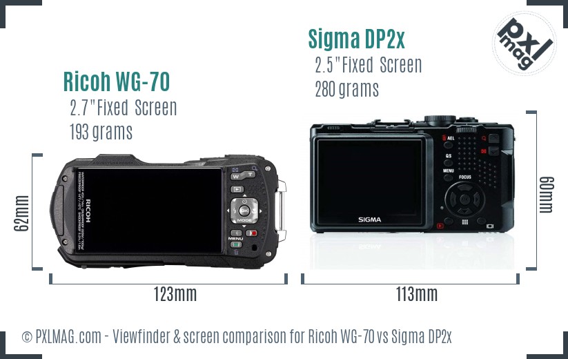 Ricoh WG-70 vs Sigma DP2x Screen and Viewfinder comparison