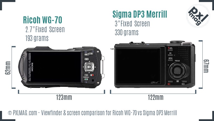 Ricoh WG-70 vs Sigma DP3 Merrill Screen and Viewfinder comparison