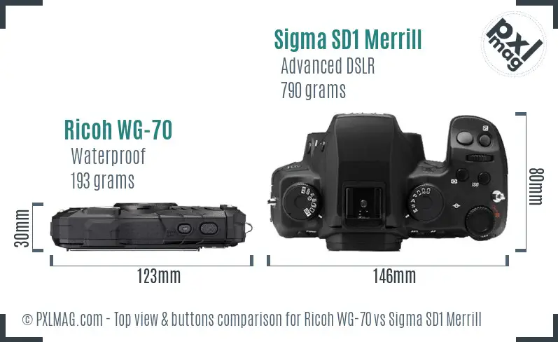 Ricoh WG-70 vs Sigma SD1 Merrill top view buttons comparison