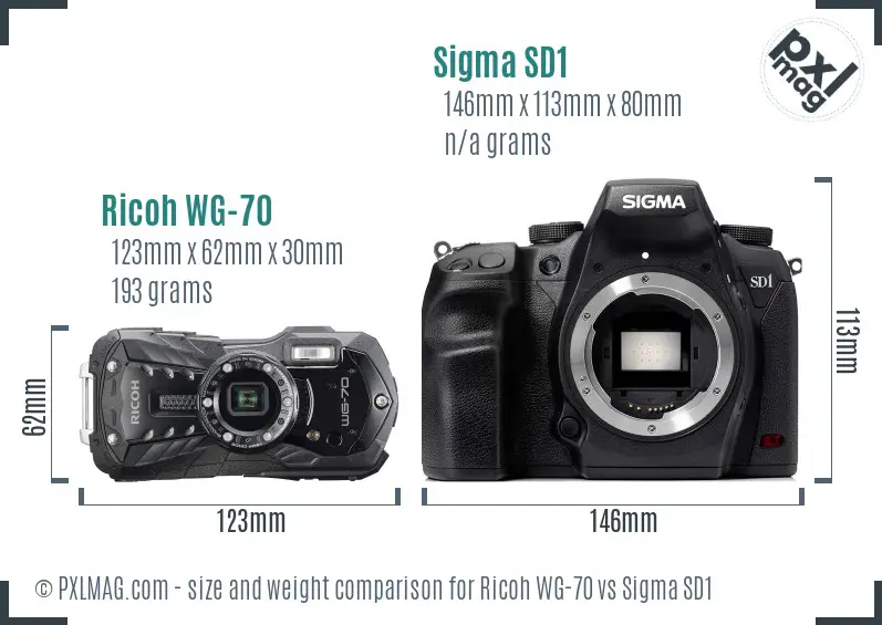 Ricoh WG-70 vs Sigma SD1 size comparison