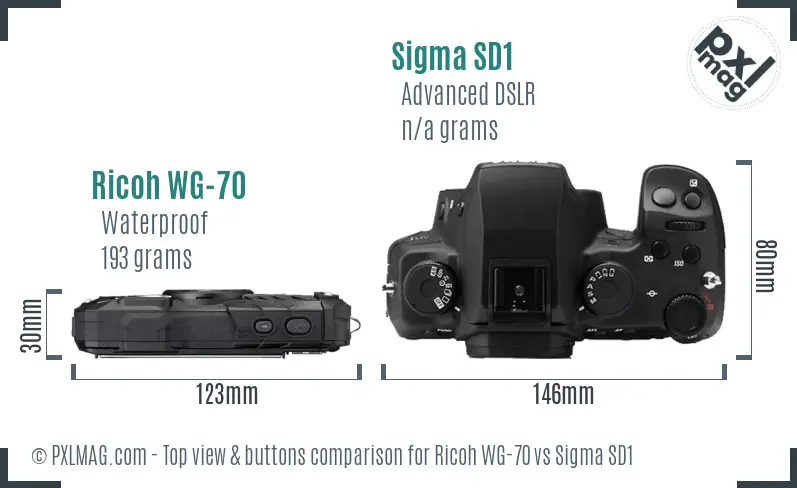 Ricoh WG-70 vs Sigma SD1 top view buttons comparison