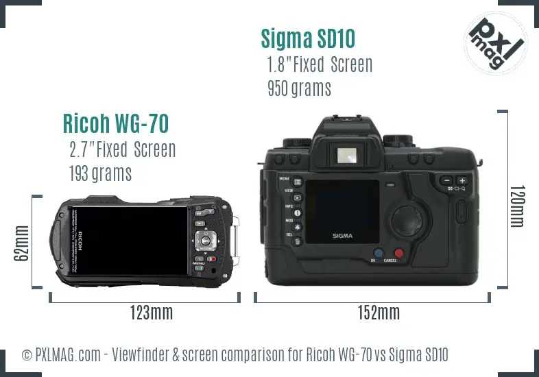 Ricoh WG-70 vs Sigma SD10 Screen and Viewfinder comparison