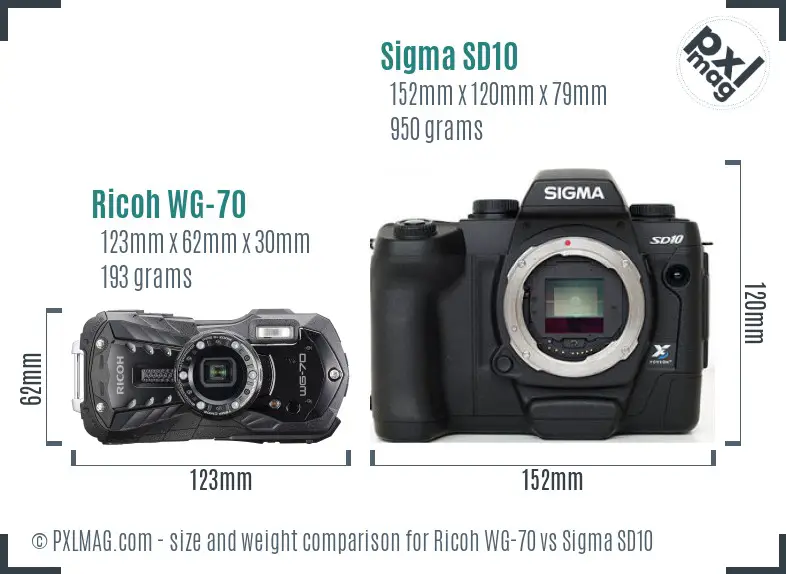 Ricoh WG-70 vs Sigma SD10 size comparison