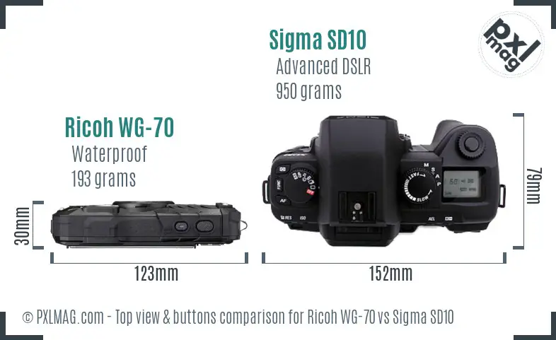 Ricoh WG-70 vs Sigma SD10 top view buttons comparison