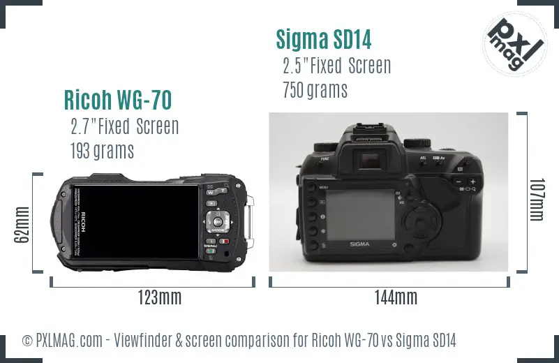 Ricoh WG-70 vs Sigma SD14 Screen and Viewfinder comparison