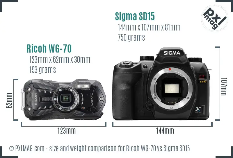 Ricoh WG-70 vs Sigma SD15 size comparison