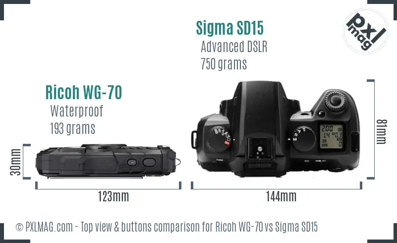 Ricoh WG-70 vs Sigma SD15 top view buttons comparison