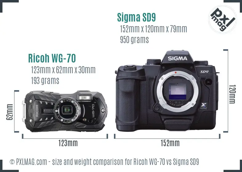 Ricoh WG-70 vs Sigma SD9 size comparison