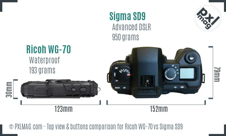 Ricoh WG-70 vs Sigma SD9 top view buttons comparison
