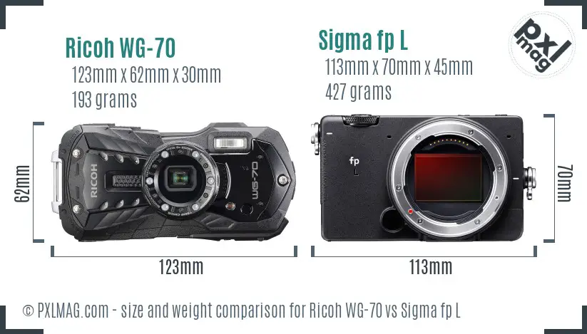 Ricoh WG-70 vs Sigma fp L size comparison