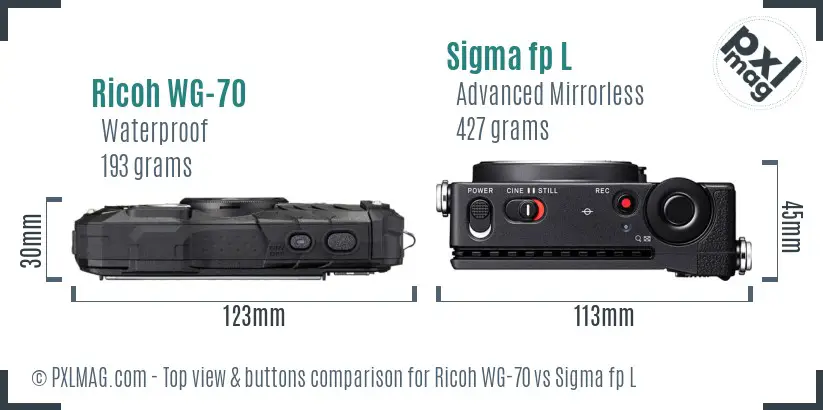 Ricoh WG-70 vs Sigma fp L top view buttons comparison