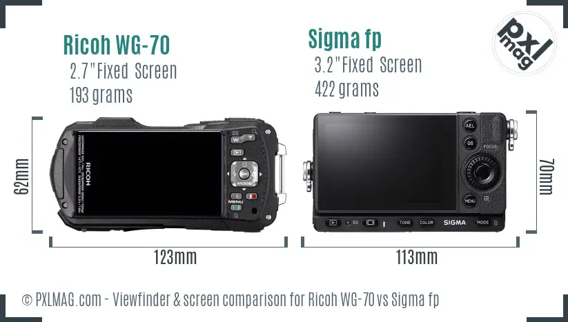 Ricoh WG-70 vs Sigma fp Screen and Viewfinder comparison
