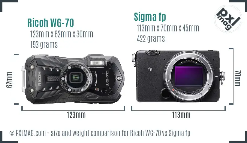 Ricoh WG-70 vs Sigma fp size comparison