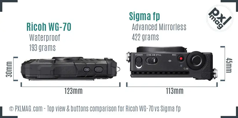 Ricoh WG-70 vs Sigma fp top view buttons comparison