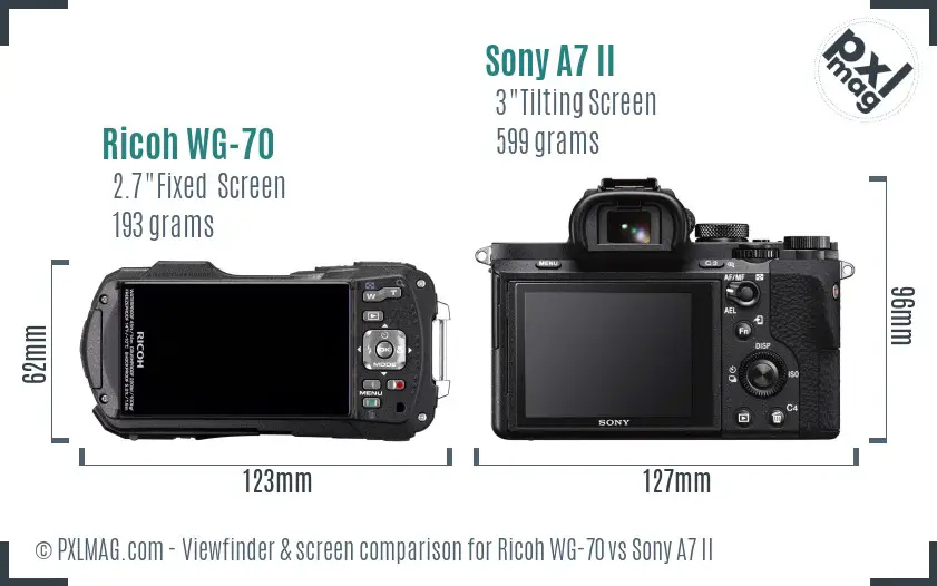 Ricoh WG-70 vs Sony A7 II Screen and Viewfinder comparison