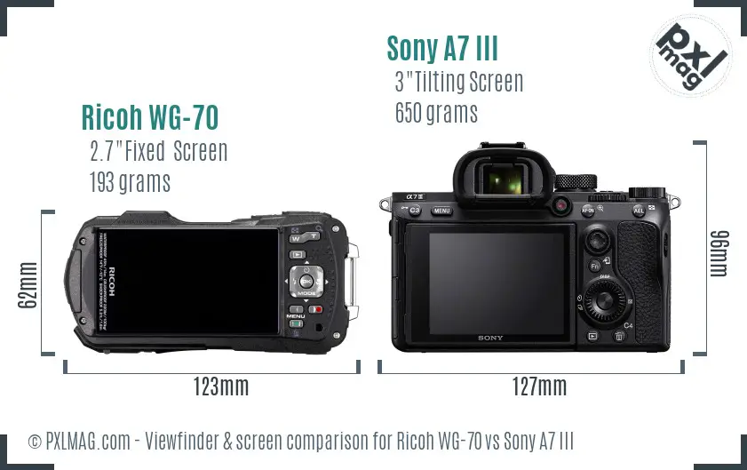 Ricoh WG-70 vs Sony A7 III Screen and Viewfinder comparison