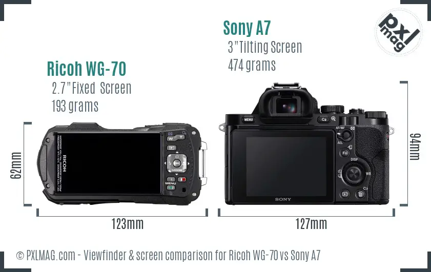 Ricoh WG-70 vs Sony A7 Screen and Viewfinder comparison