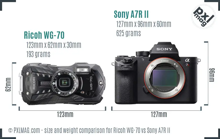 Ricoh WG-70 vs Sony A7R II size comparison