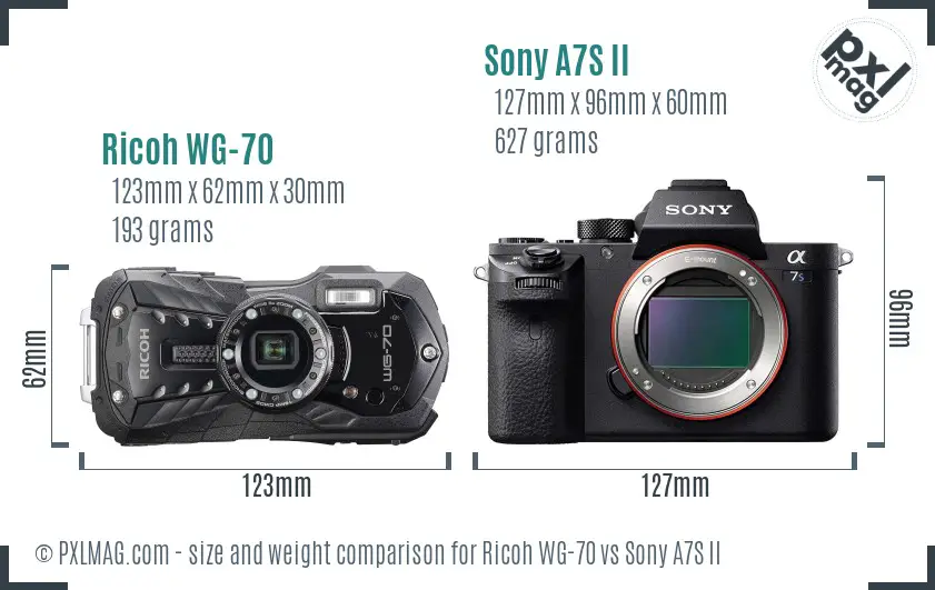 Ricoh WG-70 vs Sony A7S II size comparison