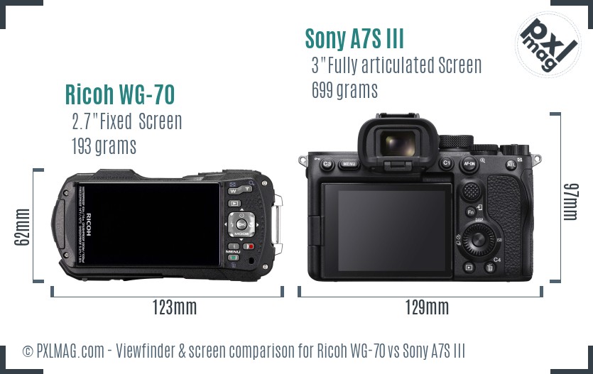 Ricoh WG-70 vs Sony A7S III Screen and Viewfinder comparison