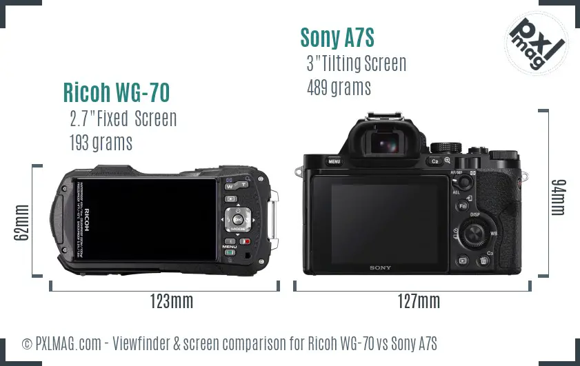 Ricoh WG-70 vs Sony A7S Screen and Viewfinder comparison