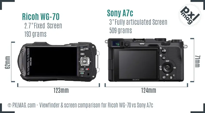 Ricoh WG-70 vs Sony A7c Screen and Viewfinder comparison