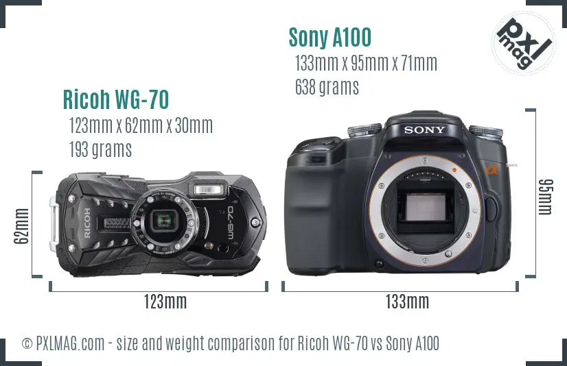 Ricoh WG-70 vs Sony A100 size comparison