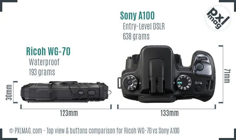 Ricoh WG-70 vs Sony A100 top view buttons comparison