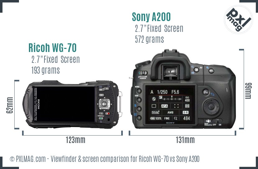 Ricoh WG-70 vs Sony A200 Screen and Viewfinder comparison