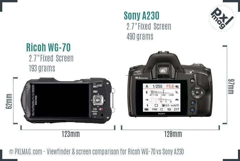 Ricoh WG-70 vs Sony A230 Screen and Viewfinder comparison