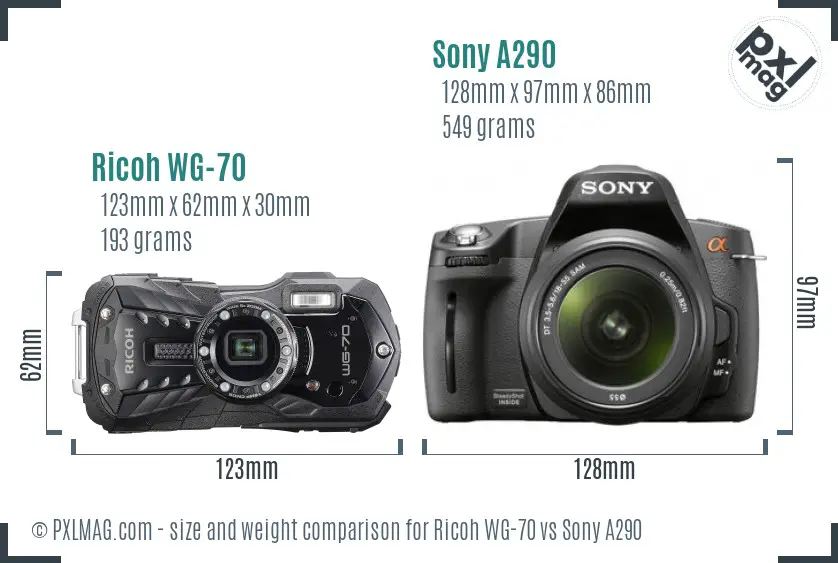 Ricoh WG-70 vs Sony A290 size comparison