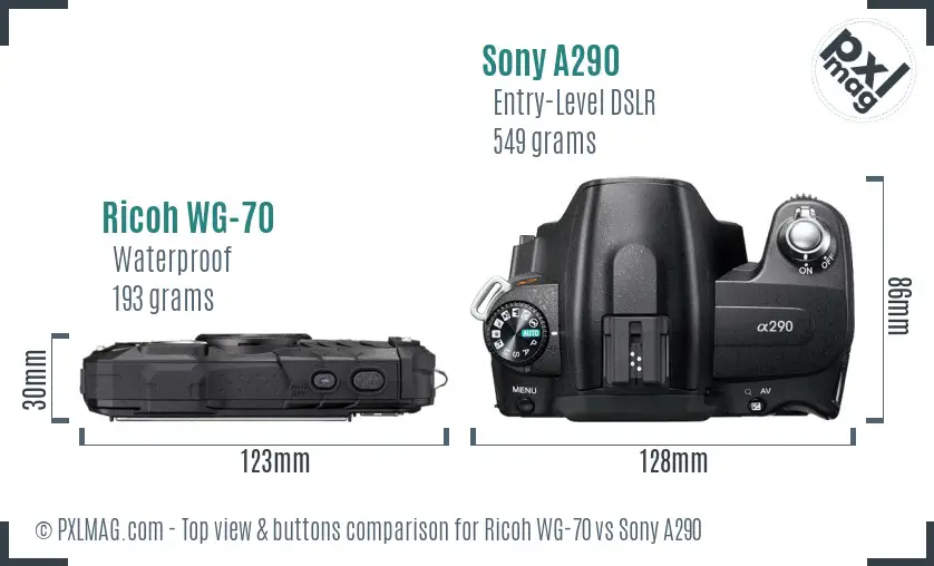 Ricoh WG-70 vs Sony A290 top view buttons comparison