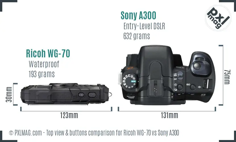 Ricoh WG-70 vs Sony A300 top view buttons comparison Ricoh WG-70 vs Sony A300 top view buttons comparison
