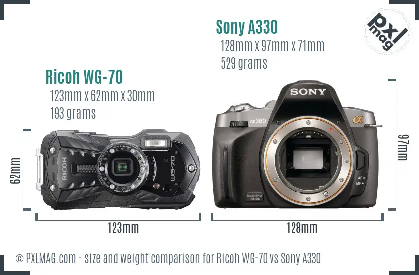 Ricoh WG-70 vs Sony A330 size comparison