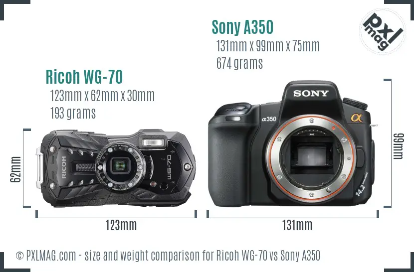 Ricoh WG-70 vs Sony A350 size comparison Ricoh WG-70 vs Sony A350 size comparison