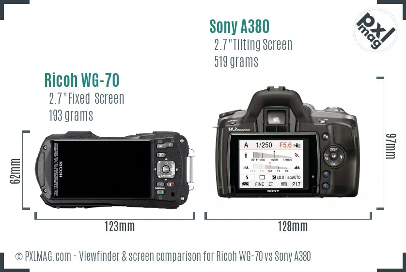 Ricoh WG-70 vs Sony A380 Screen and Viewfinder comparison