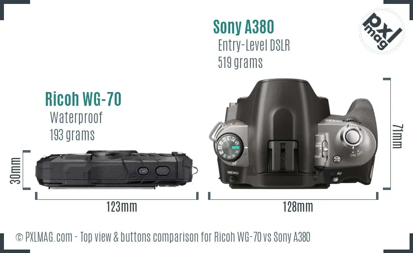 Ricoh WG-70 vs Sony A380 top view buttons comparison