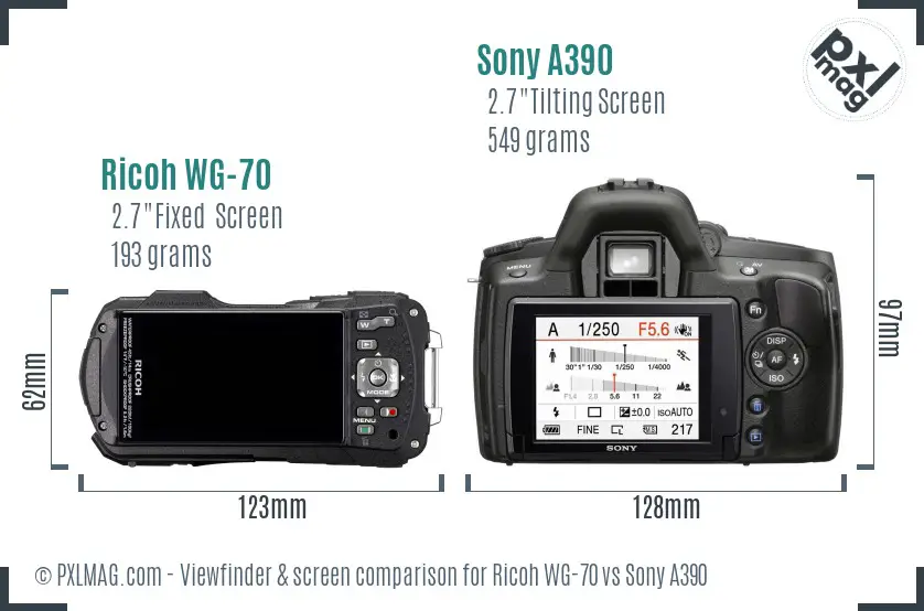 Ricoh WG-70 vs Sony A390 Screen and Viewfinder comparison
