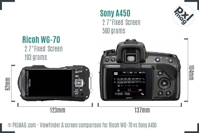 Ricoh WG-70 vs Sony A450 Screen and Viewfinder comparison
