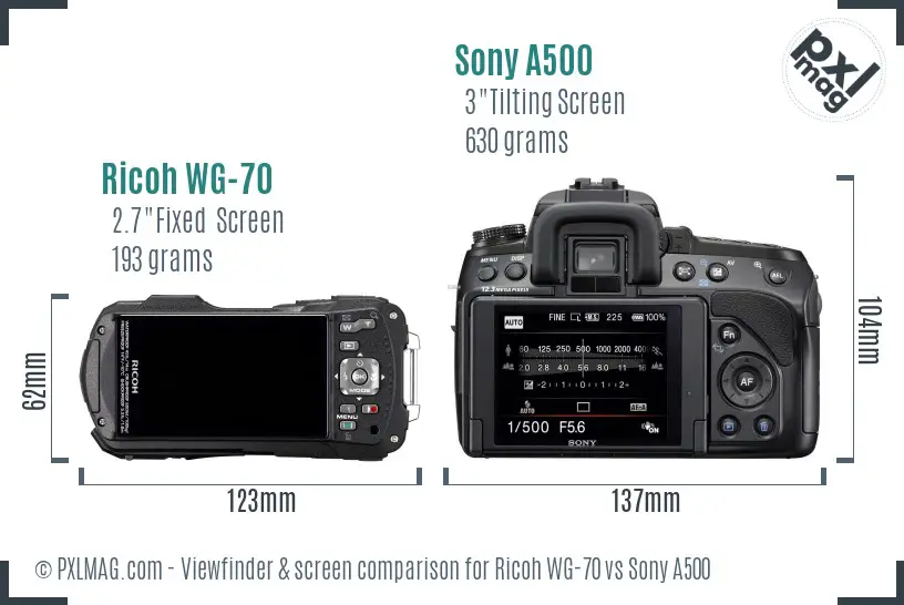 Ricoh WG-70 vs Sony A500 Screen and Viewfinder comparison