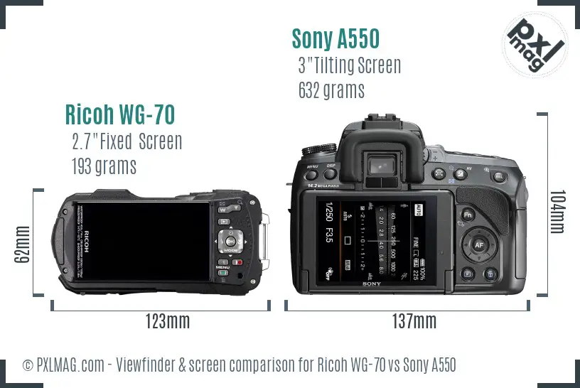 Ricoh WG-70 vs Sony A550 Screen and Viewfinder comparison