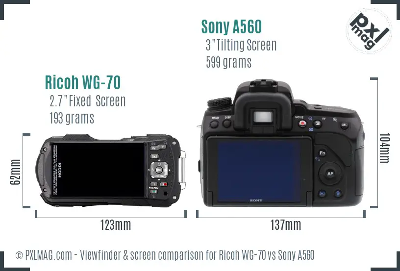 Ricoh WG-70 vs Sony A560 Screen and Viewfinder comparison