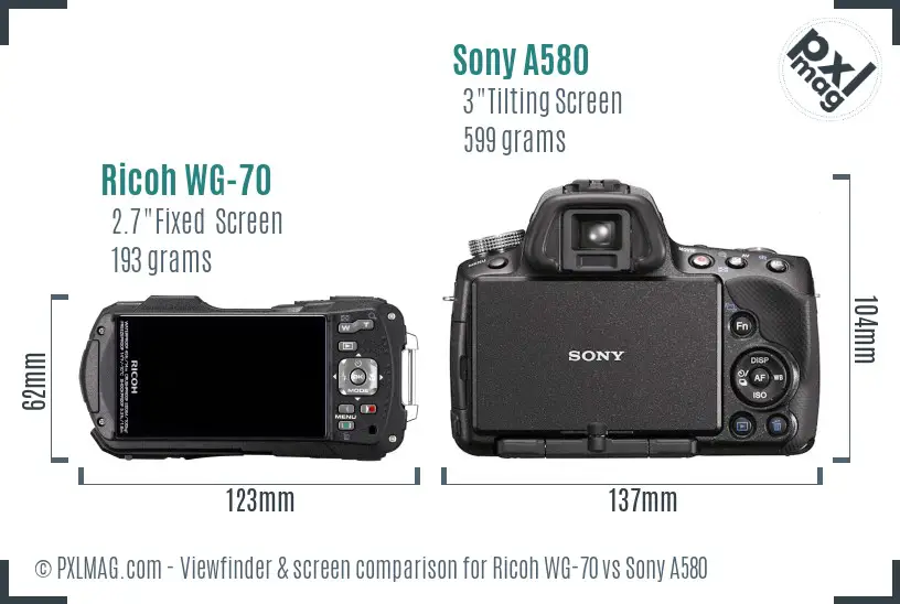 Ricoh WG-70 vs Sony A580 Screen and Viewfinder comparison