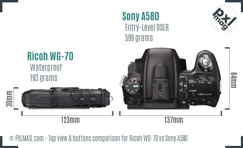 Ricoh WG-70 vs Sony A580 top view buttons comparison