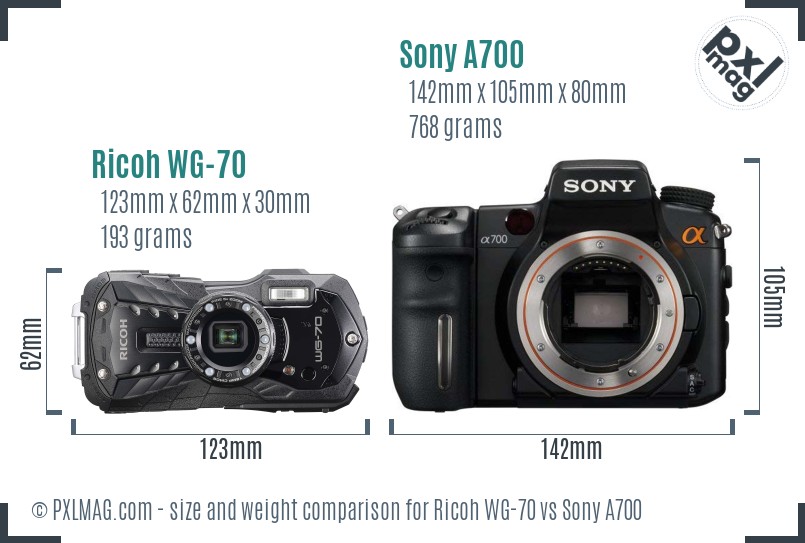 Ricoh WG-70 vs Sony A700 size comparison